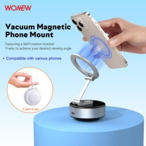 WONEW ZJ43 Pro Multi-Function 360 Rotating Magnetic Car Phone Mount Portable Vacuum Phone Holder with Electric Suction Cup Magnet Desktop Travel Tripod Stand for Navigation Outdoor Vlog（Better for Travel）